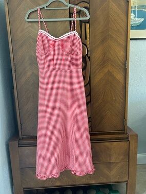 Sienna Sky Red and White Gingham Dress Top with Lace Trim